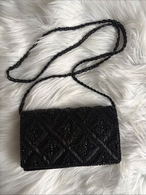 Beaded Black Crossbody Evening Bag